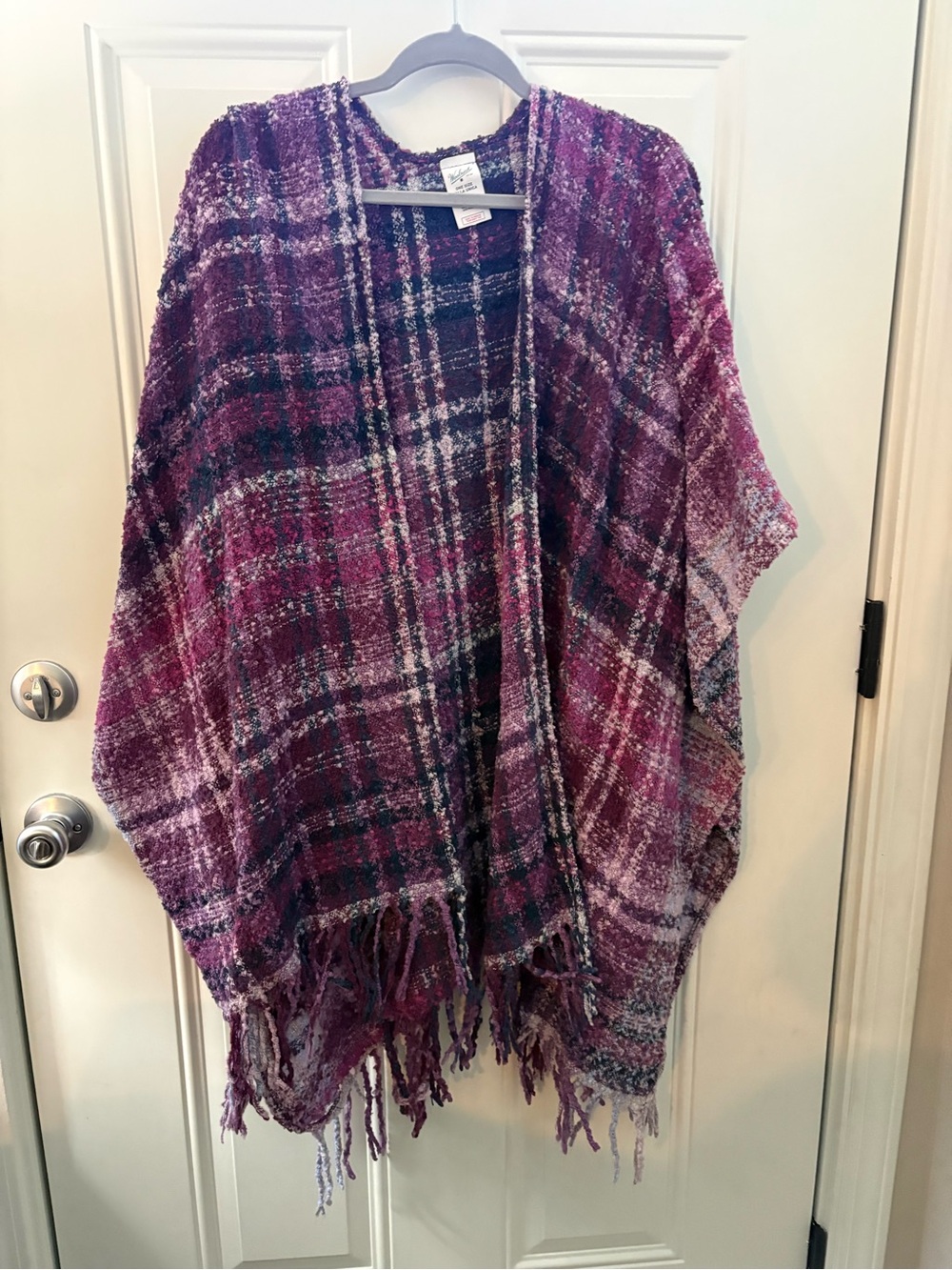 Woolrich Purple Plaid Fringe Poncho